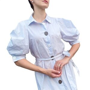 Mango Crisp Cotton Structured Puff Sleeve Whimsical Shirt Dress Size 4